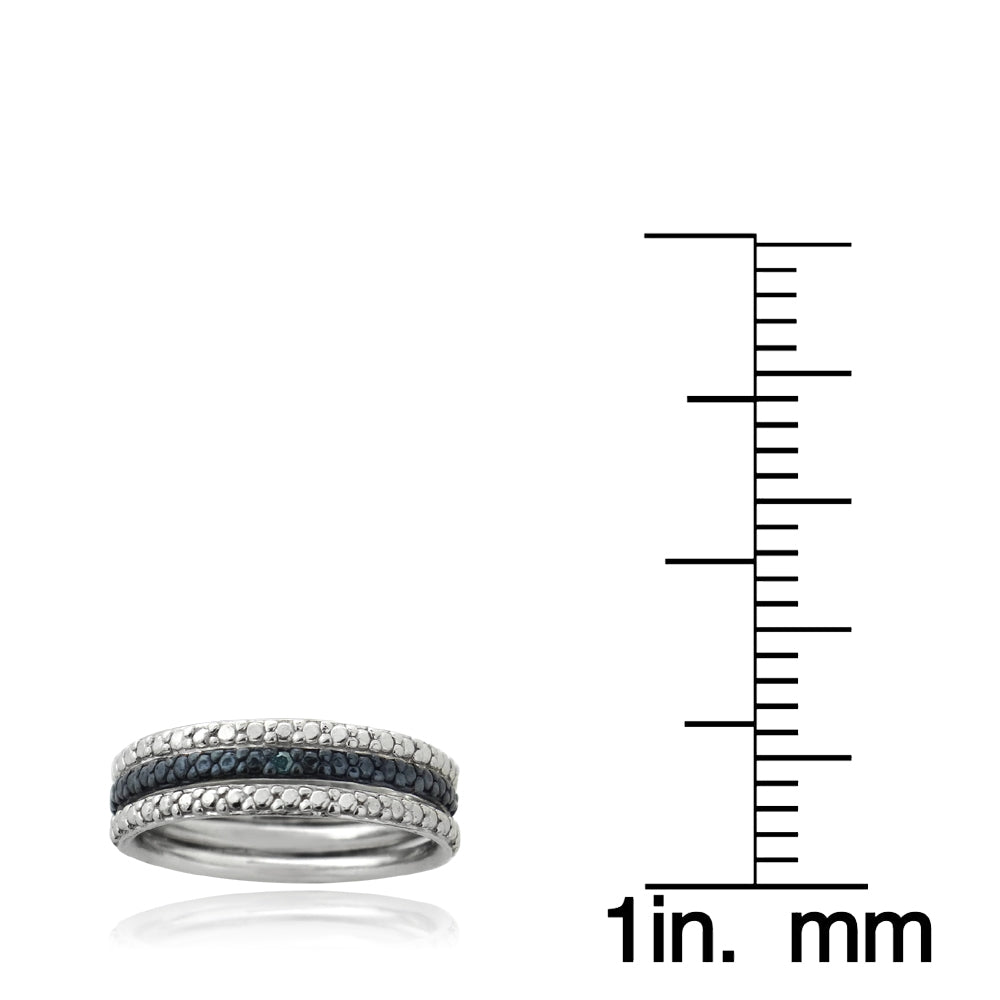 Sterling Silver Blue Diamond Accent Stackable Eternity Band Rings Set-3