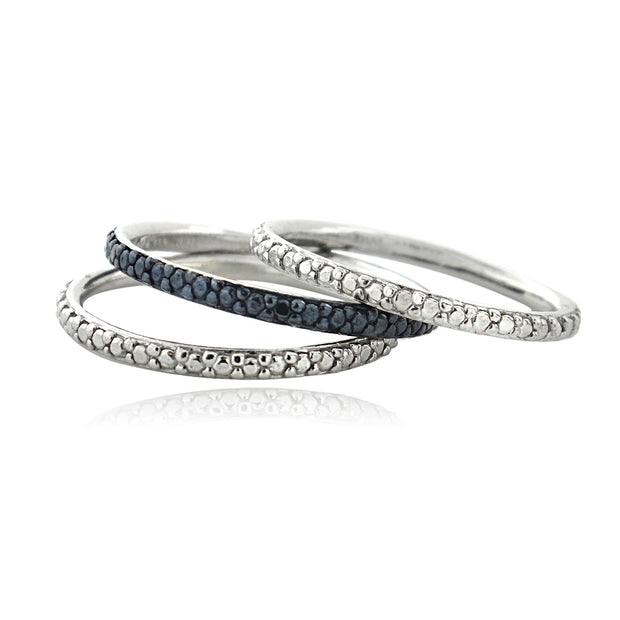 Sterling Silver Blue Diamond Accent Stackable Eternity Band Rings Set