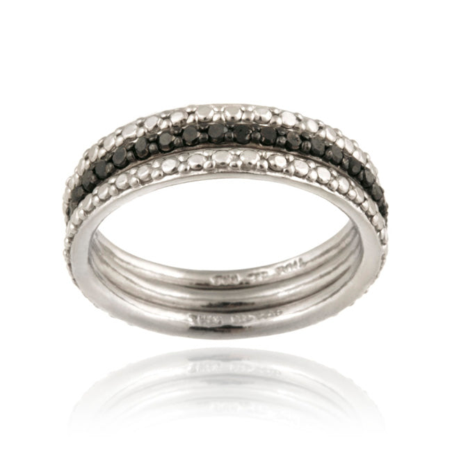 Sterling Silver Black Diamond Accent Stackable Eternity Band Rings Set