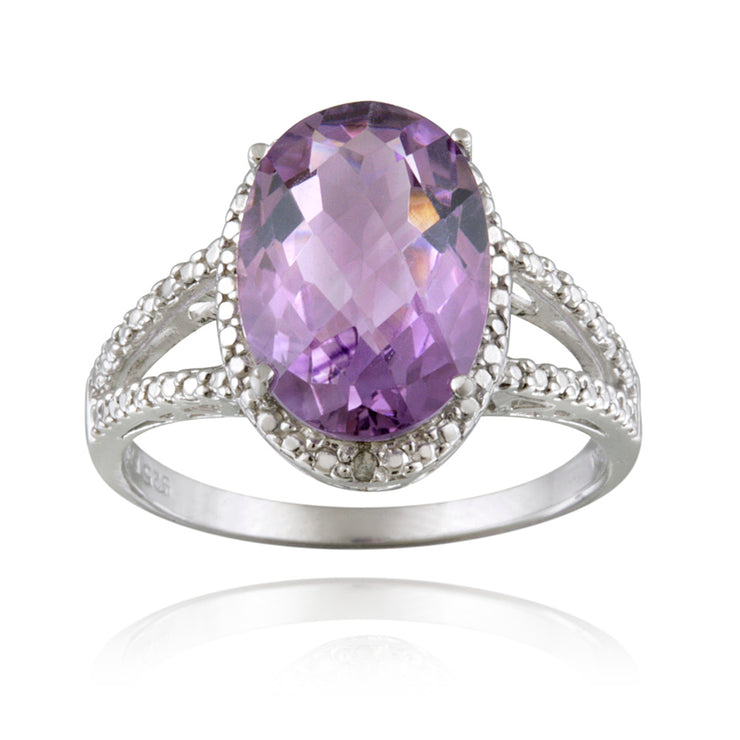 Sterling Silver 4ct Amethyst & Diamond Accent Oval Ring