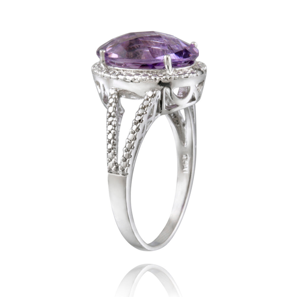 Sterling Silver 4ct Amethyst & Diamond Accent Oval Ring-2