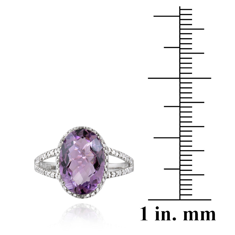 Sterling Silver 4ct Amethyst & Diamond Accent Oval Ring-3