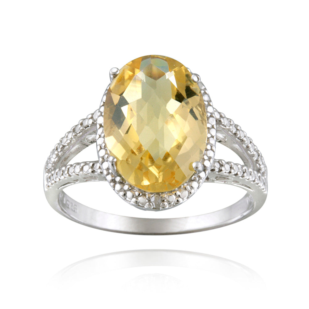 Sterling Silver 4ct Citrine & Diamond Accent Oval Ring