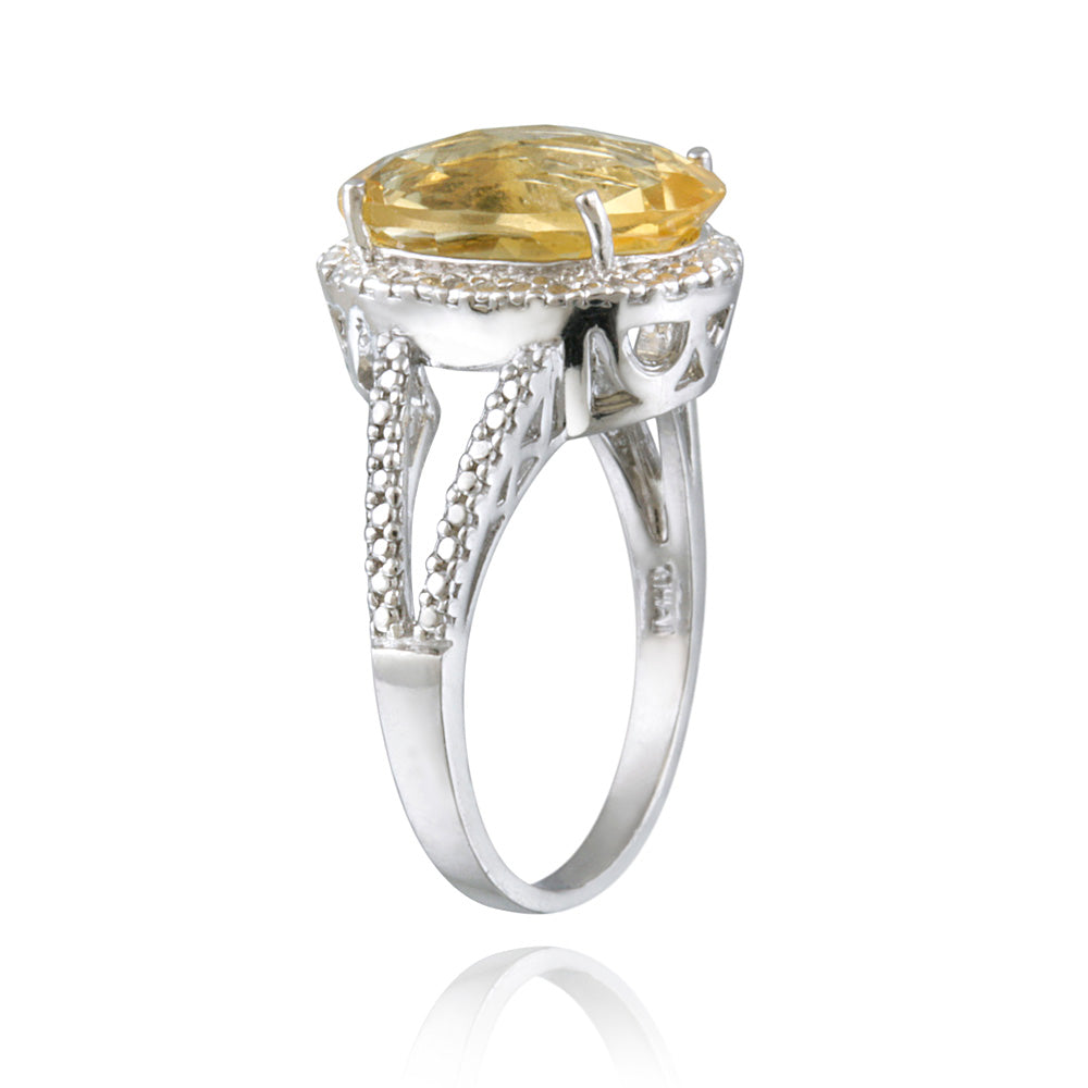 Sterling Silver 4ct Citrine & Diamond Accent Oval Ring-2