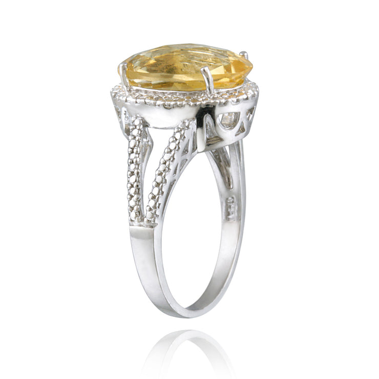 Sterling Silver 4ct Citrine & Diamond Accent Oval Ring