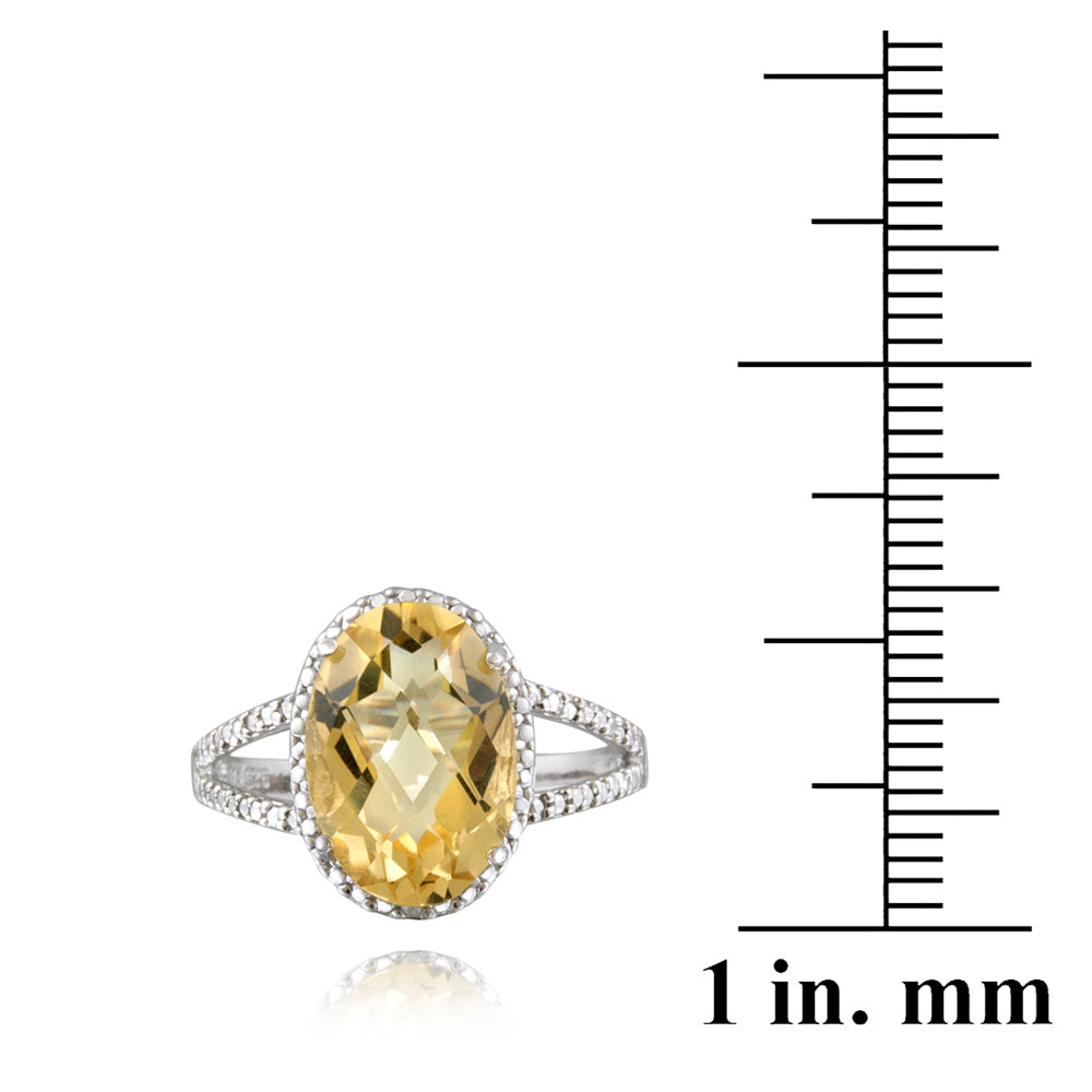 Sterling Silver 4ct Citrine & Diamond Accent Oval Ring-3