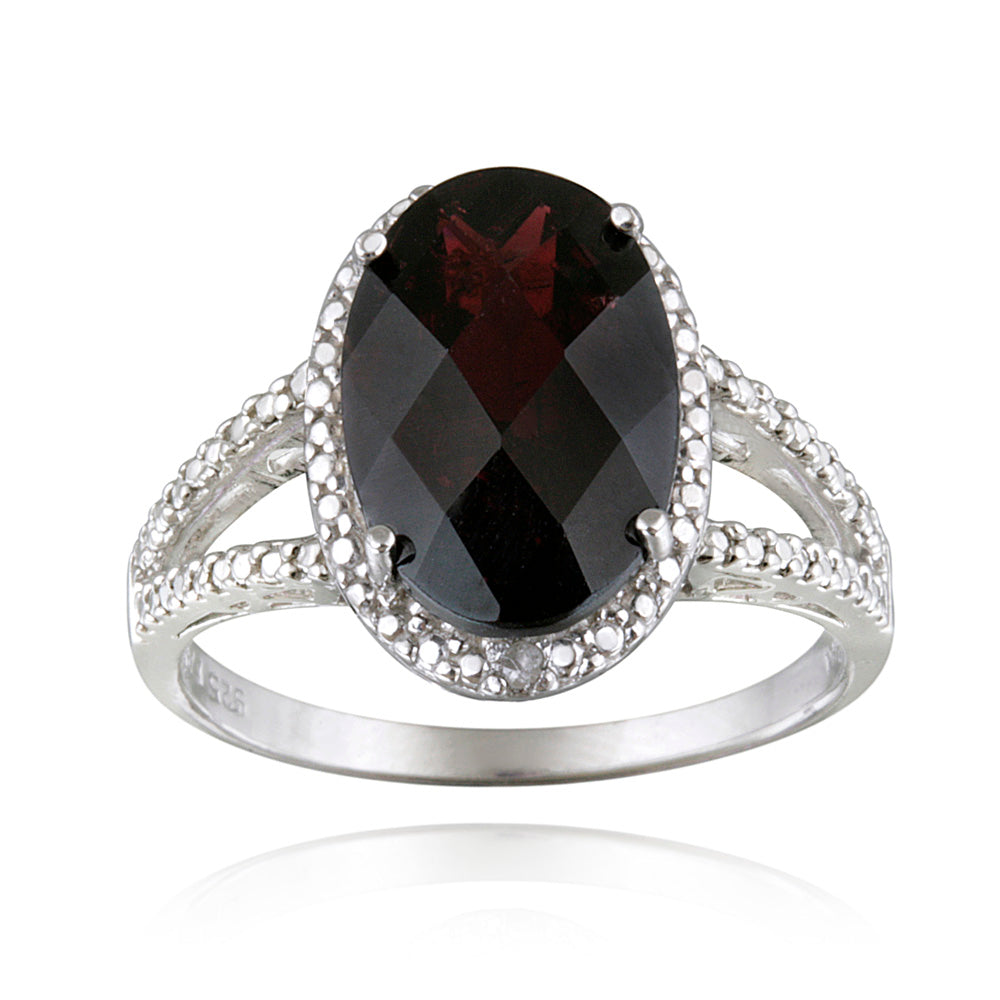 Sterling Silver .ct Garnet & Diamond Accent Oval Ring