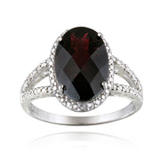 Sterling Silver .ct Garnet & Diamond Accent Oval Ring