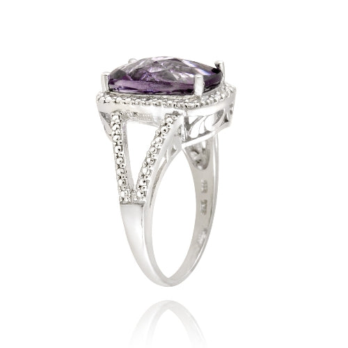 Sterling Silver .1ct Amethyst & Diamond Accent Cushion Cut Ring-2