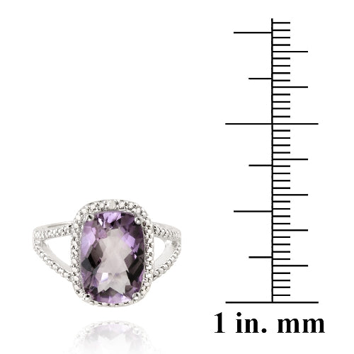 Sterling Silver .1ct Amethyst & Diamond Accent Cushion Cut Ring-3