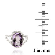 Sterling Silver .1ct Amethyst & Diamond Accent Cushion Cut Ring