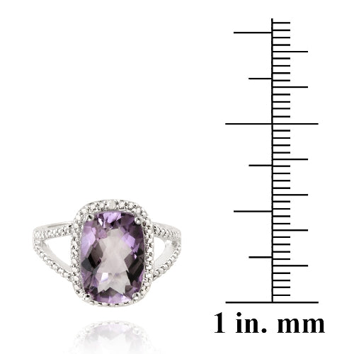Sterling Silver .1ct Amethyst & Diamond Accent Cushion Cut Ring