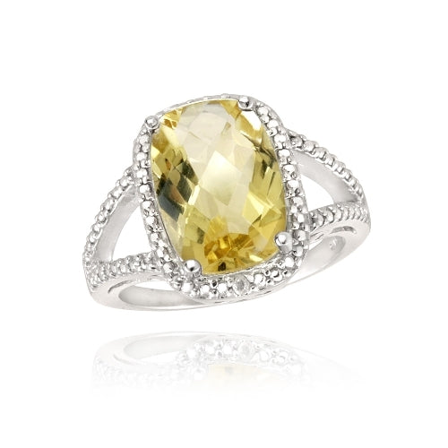 Sterling Silver .1ct Citrine & Diamond Accent Cushion Cut Ring