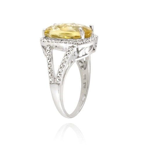 Sterling Silver .1ct Citrine & Diamond Accent Cushion Cut Ring