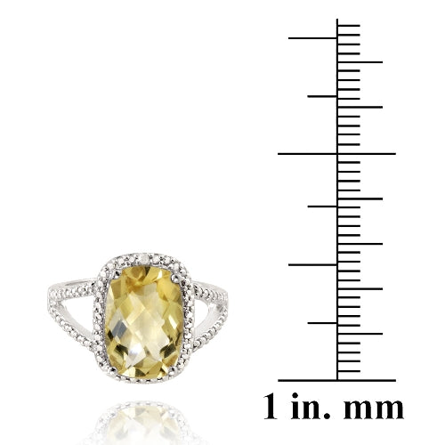 Sterling Silver .1ct Citrine & Diamond Accent Cushion Cut Ring-3