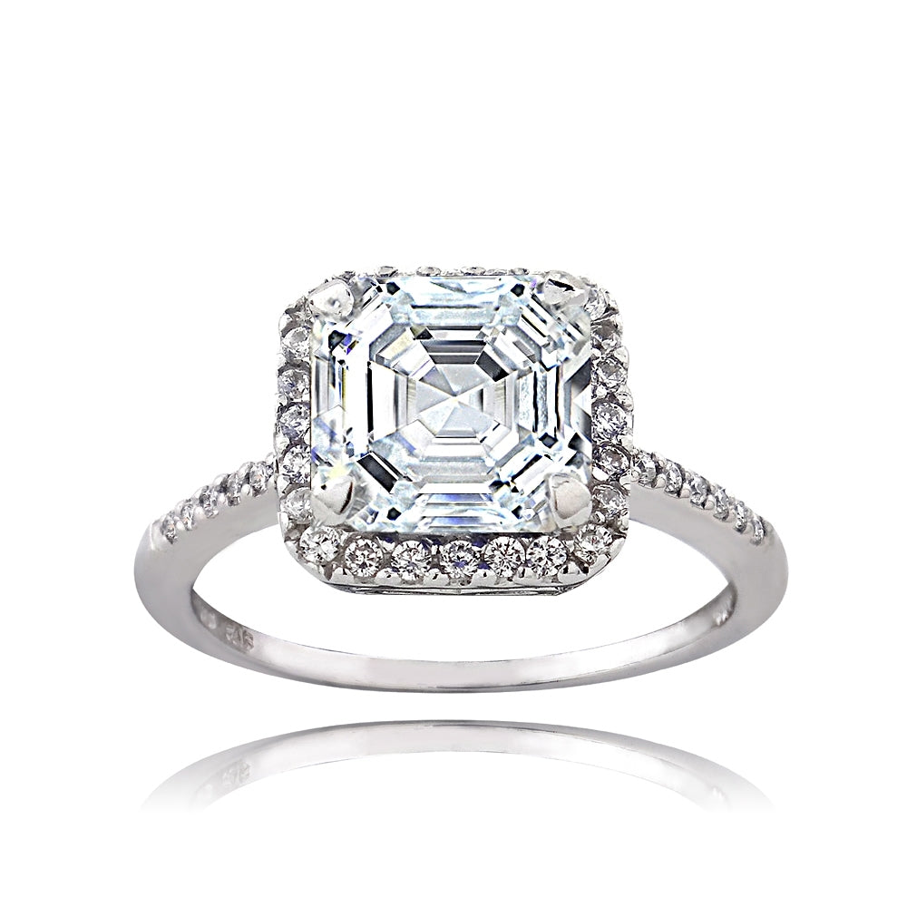 Sterling Silver 2 1/3ct CZ Asscher-Cut Ring