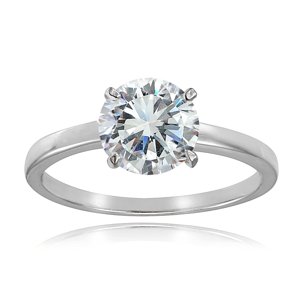 Sterling Silver 2ct Cubic Zirconia mm Round Solitaire Ring