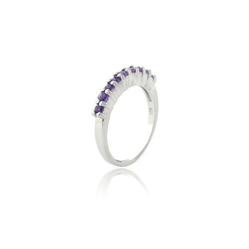 Sterling Silver Amethyst Semi-Eternity Band Ring-2