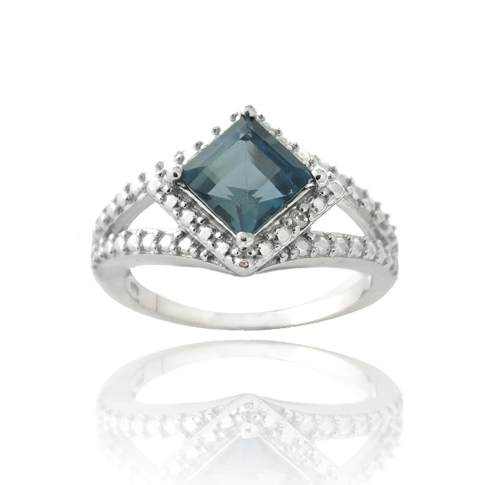 Sterling Silver 1.3ct London Blue Topaz & Diamond Accent Diamond-Shape Ring