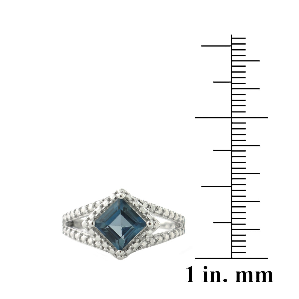 Sterling Silver 1.3ct London Blue Topaz & Diamond Accent Diamond-Shape Ring-3