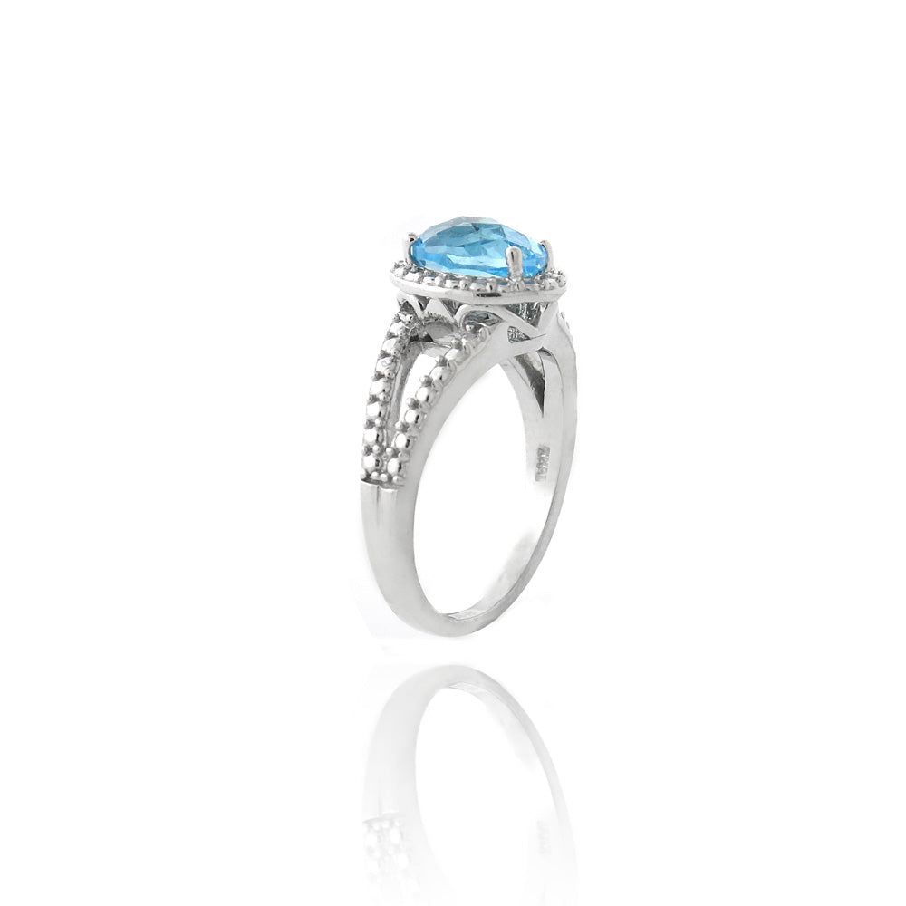 Sterling Silver 1.ct Swiss Blue Topaz & Diamond Accent Split Band Oval Ring-2