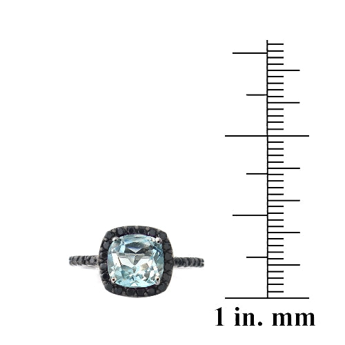 Sterling Silver 2.2ct Blue Topaz & Black Spinel Square Ring-3