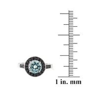Sterling Silver 1.ct Blue Topaz & Black Spinel Round Ring