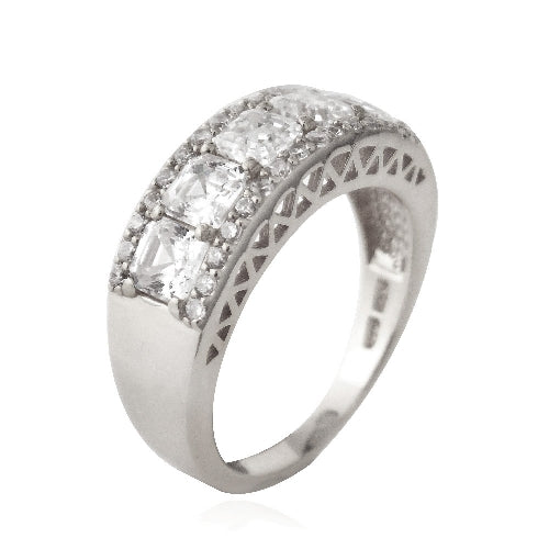 Sterling Silver Asscher Cut CZ Wedding Band Ring-2
