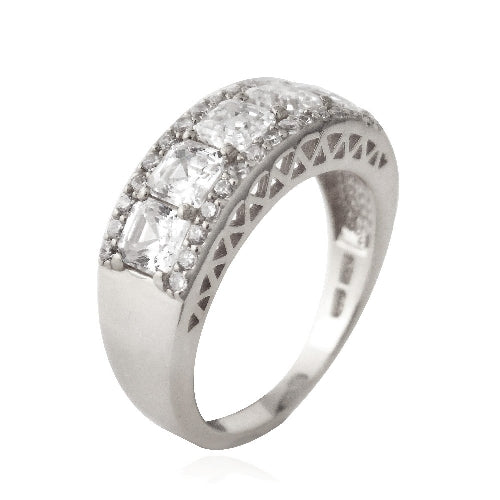 Sterling Silver Asscher Cut CZ Wedding Band Ring