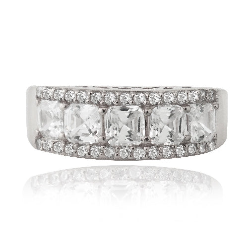 Sterling Silver Asscher Cut CZ Wedding Band Ring-3