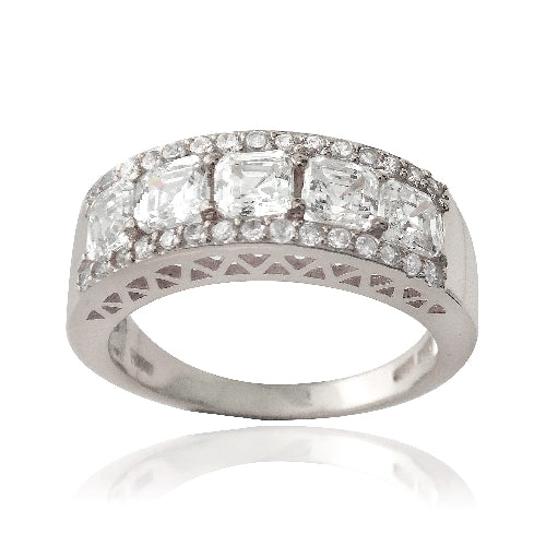 Sterling Silver Asscher Cut CZ Wedding Band Ring-4