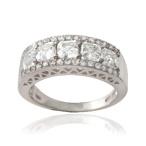 Sterling Silver Asscher Cut CZ Wedding Band Ring-5