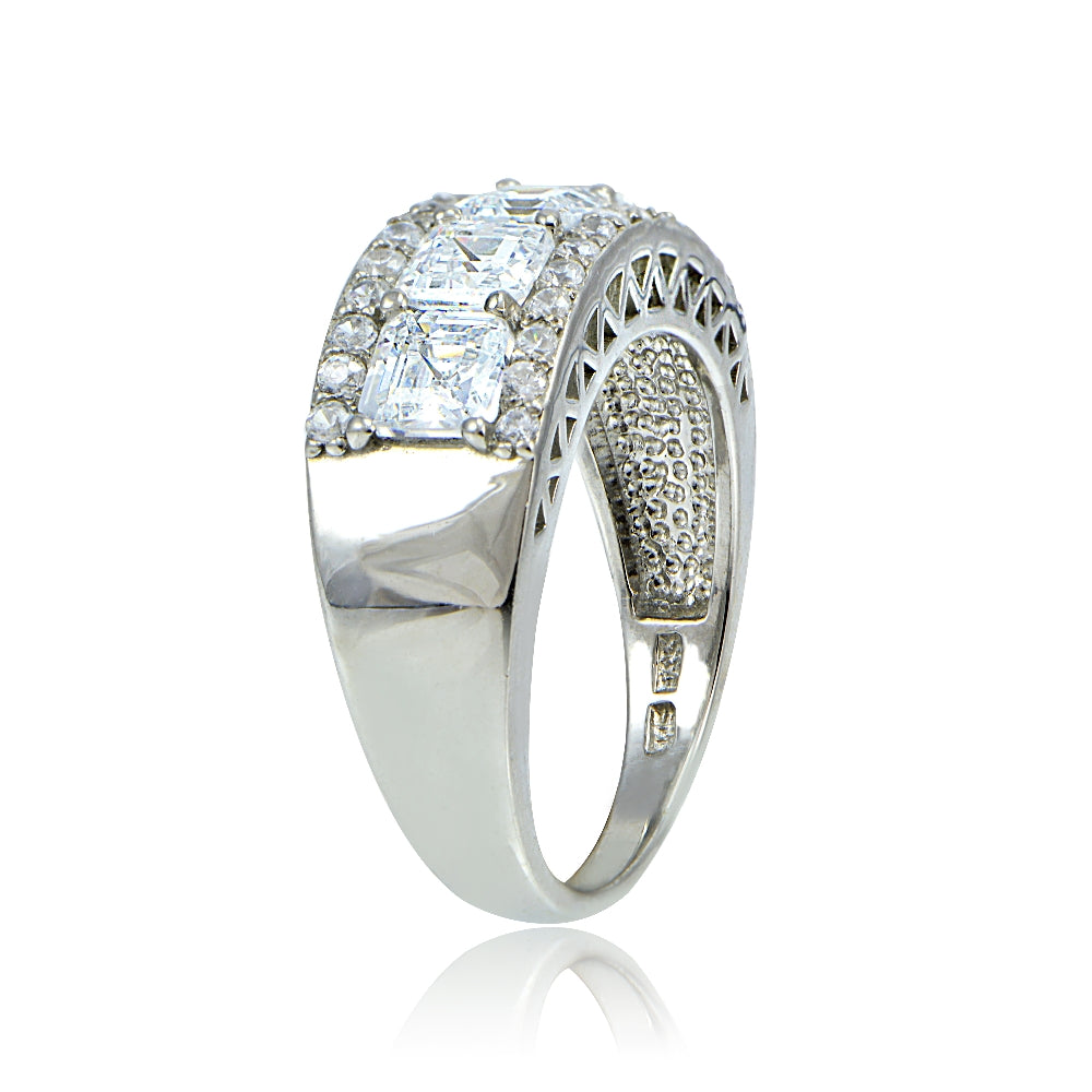 Sterling Silver Asscher Cut CZ Wedding Band Ring-6