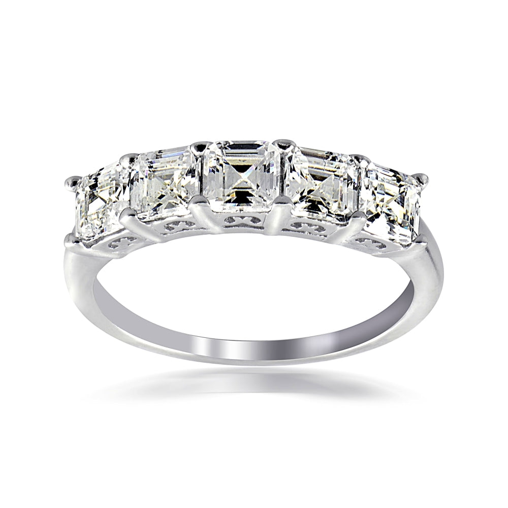 Sterling Silver Asscher Cut CZ Semi Eternity Band Ring