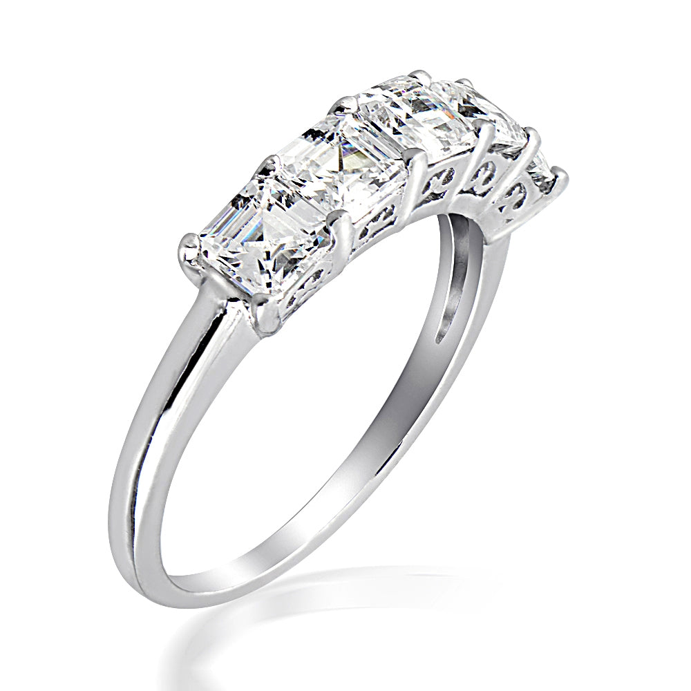 Sterling Silver Asscher Cut CZ Semi Eternity Band Ring-2
