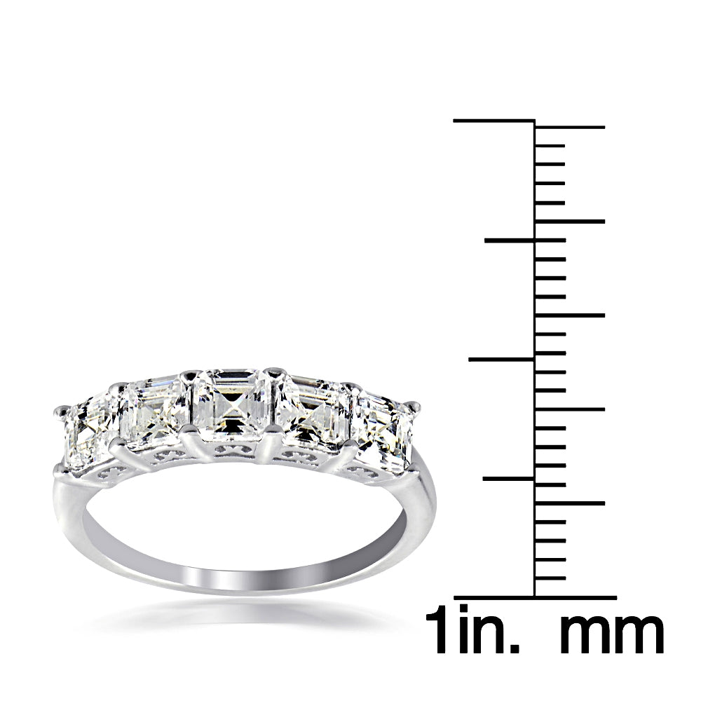 Sterling Silver Asscher Cut CZ Semi Eternity Band Ring-3