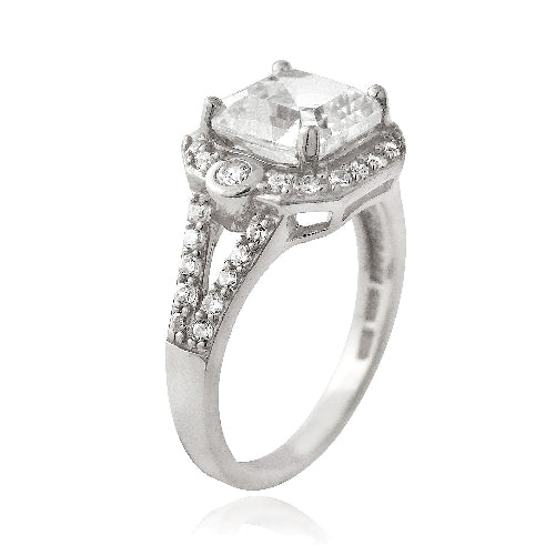 Sterling Silver 3ct Asscher Cut CZ Split Shank Ring-2