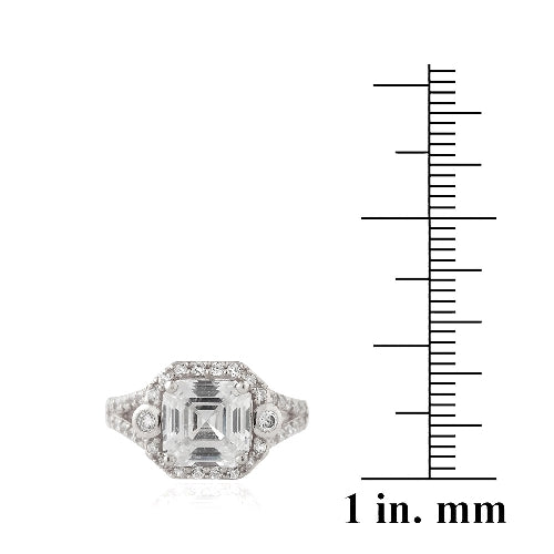 Sterling Silver 3ct Asscher Cut CZ Split Shank Ring-3