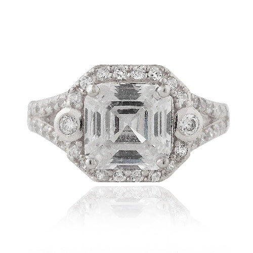 Sterling Silver 3ct Asscher Cut CZ Split Shank Ring-4
