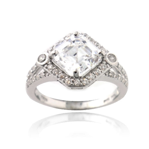 Sterling Silver 3ct Asscher Cut CZ Geometric Split Shank Ring