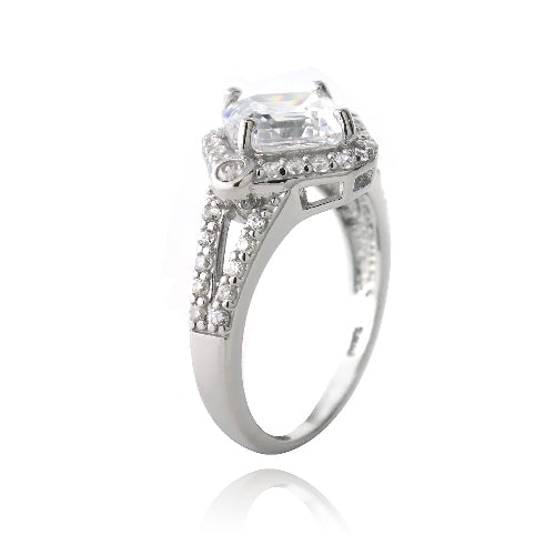 Sterling Silver 3ct Asscher Cut CZ Geometric Split Shank Ring-2