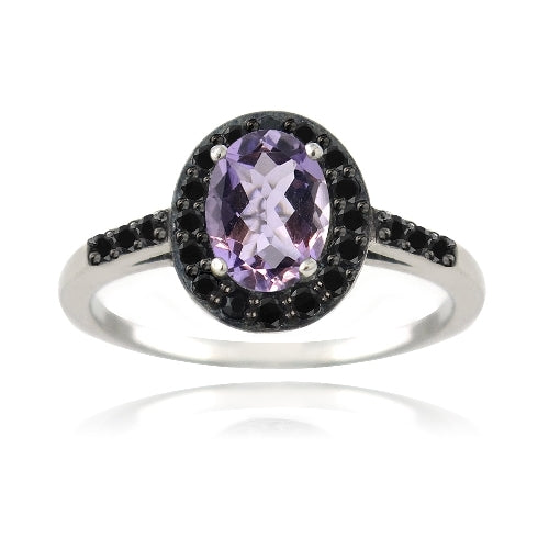 Sterling Silver 1.3ct Amethyst & Black Spinel Oval Ring