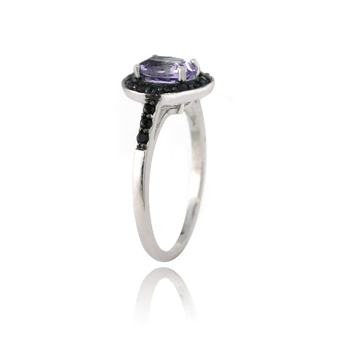 Sterling Silver 1.3ct Amethyst & Black Spinel Oval Ring-2