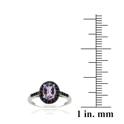 Sterling Silver 1.3ct Amethyst & Black Spinel Oval Ring-3