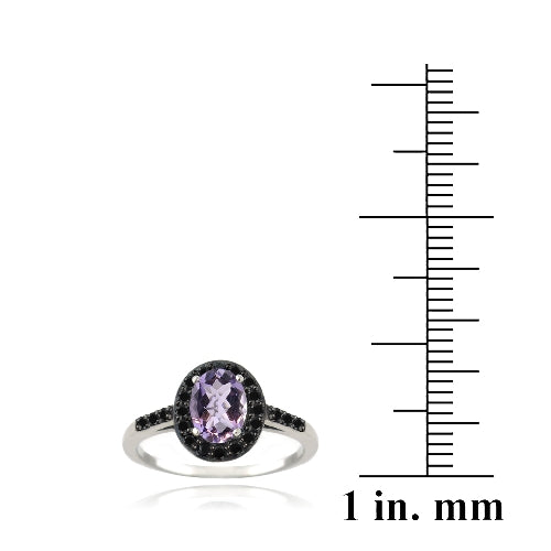 Sterling Silver 1.3ct Amethyst & Black Spinel Oval Ring
