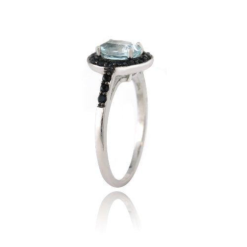 Sterling Silver 1.ct Blue Topaz & Black Spinel Oval Ring-2
