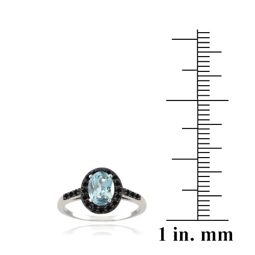 Sterling Silver 1.ct Blue Topaz & Black Spinel Oval Ring-3