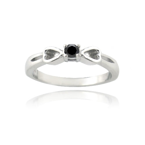Sterling Silver 1/ ct Black Diamond & Heart Promise Ring