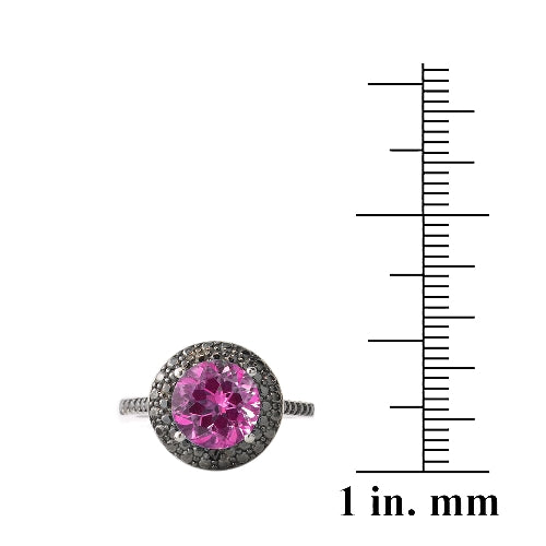 Sterling Silver 2.2ct Created Pink Sapphire & Black Diamond Accent Round Ring-3