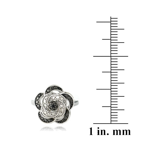 Sterling Silver Black Diamond Accent Flower Ring-3